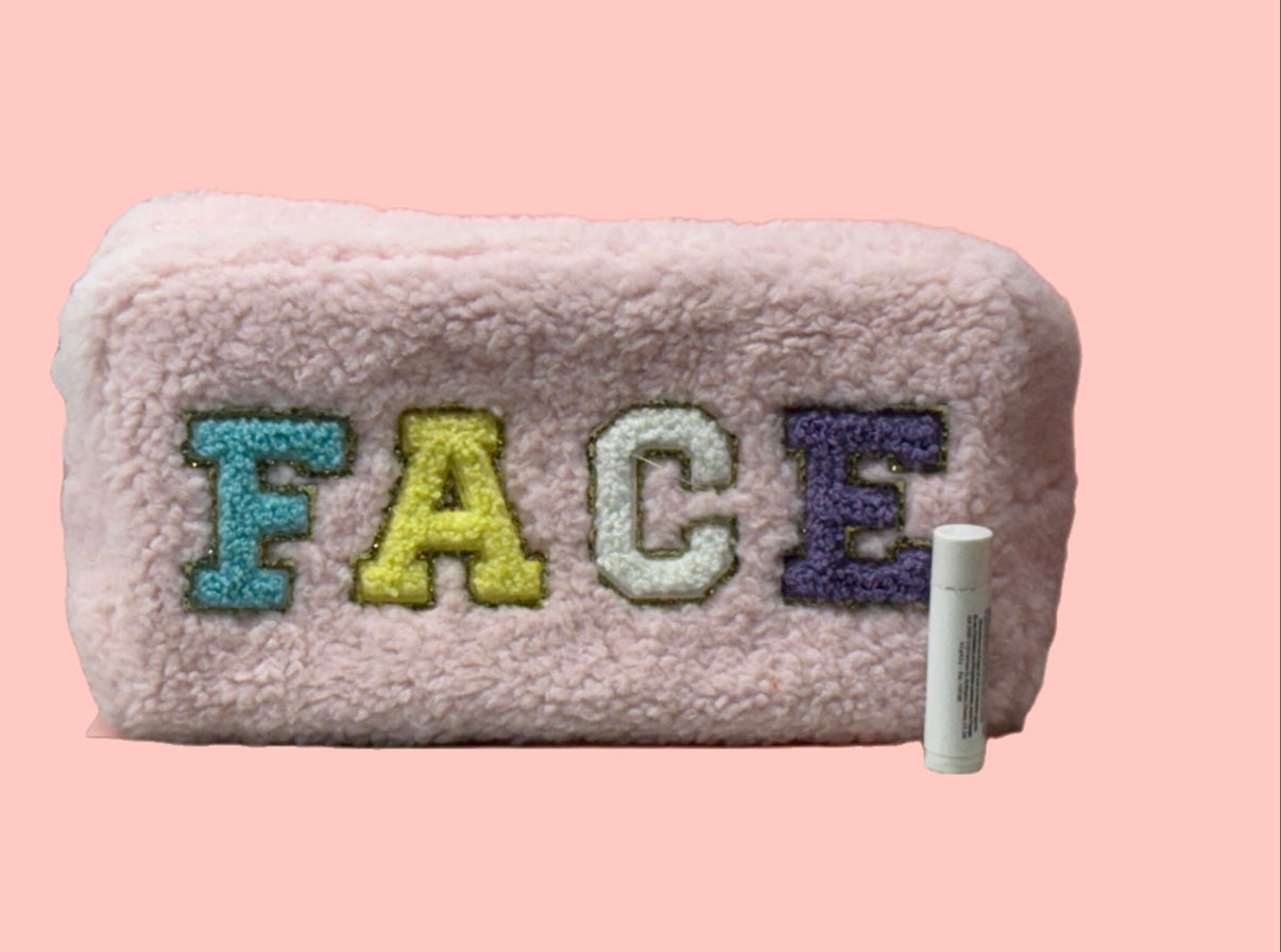 “FACE” large pouch - fuzzy pink