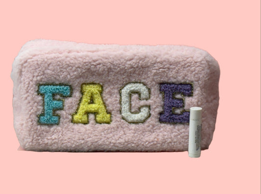 “FACE” large pouch - fuzzy pink